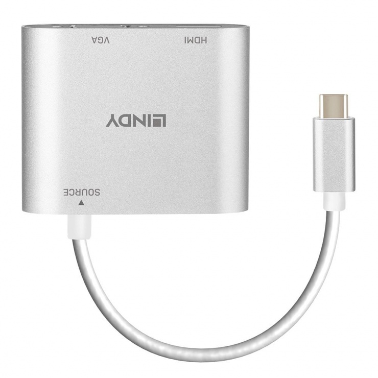 Imagine Adaptor USB-C 3.1 la HDMI 4K@30Hz + VGA T-M Alb, Lindy L43280
